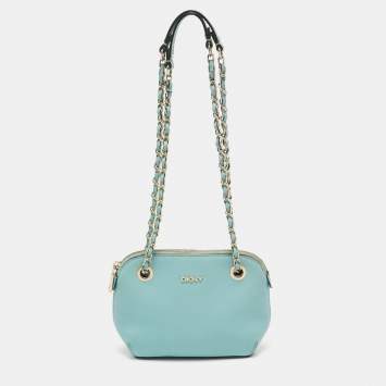 Pre Owned Dkny Blue Leather Chain Crossbody Bag