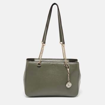 Pre Owned DKNY Grey Saffiano Leather Tote