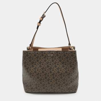 Pre Owned Dkny Beige Signature Coated Canvas and Leather Satchel