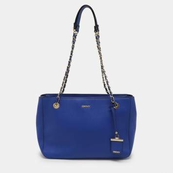 Pre Owned DKNY Blue Leather Chain Zip Tote