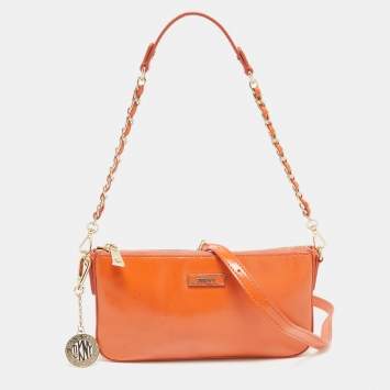 Pre Owned DKNY Orange Patent Leather Crossbody Bag
