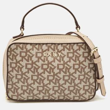 مملوكة مسبقًا Dkny Beige Monogram Coated Canvas and Leather Top Handle Bag