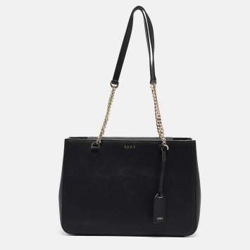 Pre Owned Dkny Black Leather Bryant Park Chain Tote