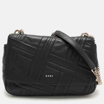 Pre Owned Dkny Black Leather Allen Flap Shoulder Bag