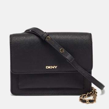 Pre Owned DKNY Black Saffiano Leather Flap Chain Shoulder Bag
