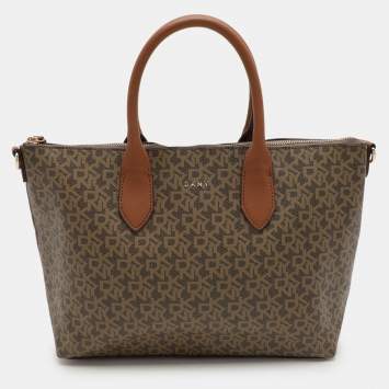 Pre Owned Dkny Brown Coated Canvas Tote