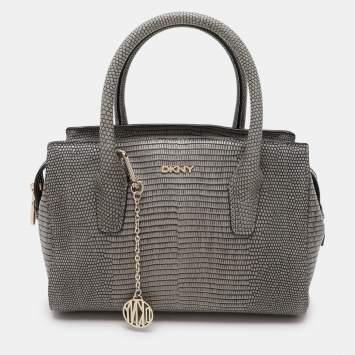 DKNY Grey Lizard Embossed Leather Satchel