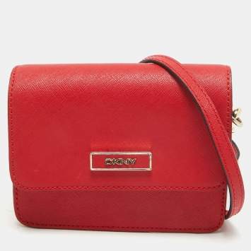 Pre Owned Dkny Red Leather Mini Flap Crossbody Bag