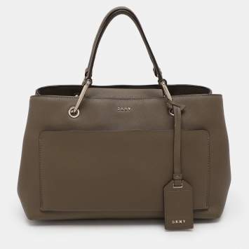 Pre Owned Dkny Khaki Green Leather Tote