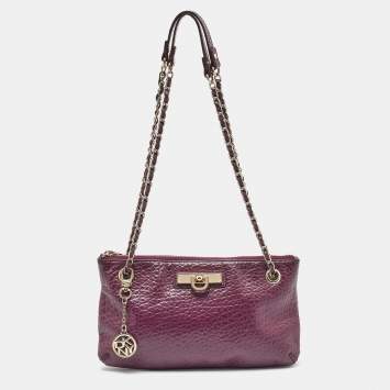 Pre Owned DKNY Purple Leather Lock Chain Shoulder Bag