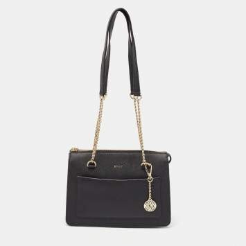 Pre Owned DKNY Black Leather Bryant Top Zip Shoulder Bag