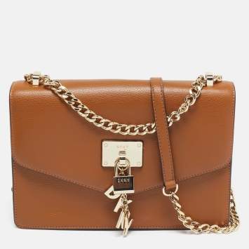 Pre Owned DKNY Brown Leather Elissa Flap Shoulder Bag
