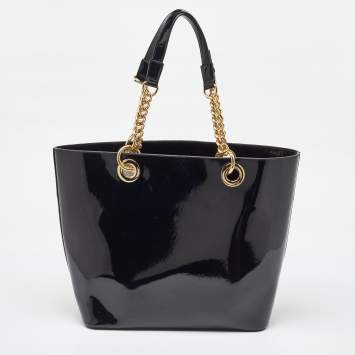Pre Owned DKNY Black Patent Leather Chain Shopper Tote