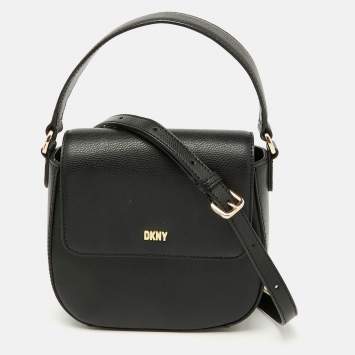 Pre Owned DKNY Black Leather Flap Shoulder Bag