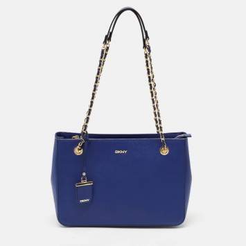 Pre Owned DKNY Blue Leather Bryant Park Chain Tote