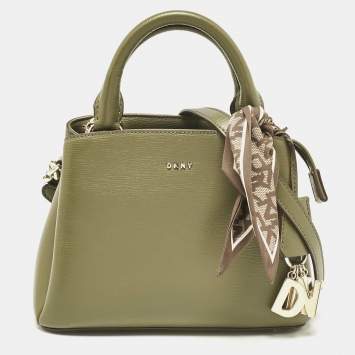 Pre Owned Dkny Olive Green Leather Paige Tote
