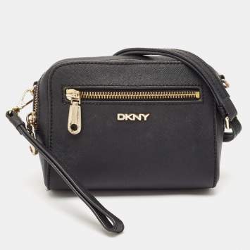 Pre Owned Dkny Black Leather Front Pocket Crossbody Bag