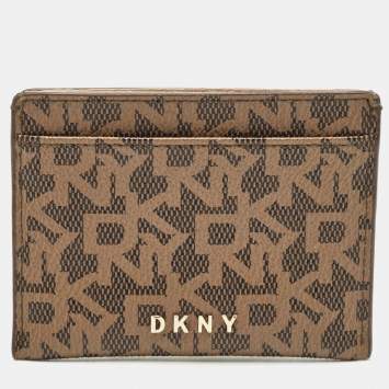 DKNY Beige/Brown Signature Coated Canvas Card Holder