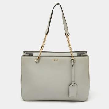 Pre Owned DKNY Light Grey Saffiano Leather Chain Tote