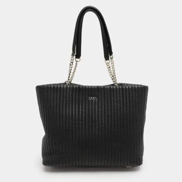 Pre Owned DKNY Black Quilted Leather Chain Tote
