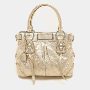 Pre Owned DKNY Gold Crinkled Leather Tote