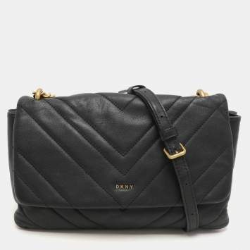 Pre Owned Dkny Black Quilted Leather Chain Flap Crossbody Bag