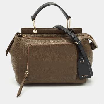 DKNY Dark Brown/Black Leather Greenwhich Top Handle Bag