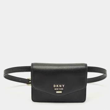 Dkny Black Leather Logo Flap Belt Bag
