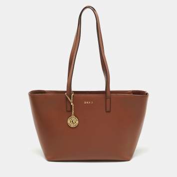 Pre Owned DKNY Brown Textured Leather Bryant Tote