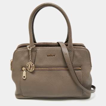 Pre Owned DKNY Taupe Grey Leather Double Zip Satchel