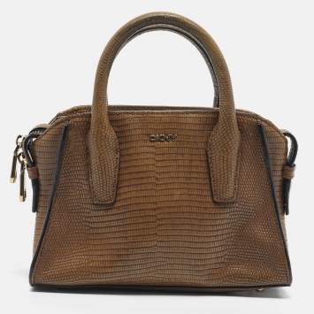 Pre Owned DKNY Brown Lizard Embossed Leather Chelsea Satchel
