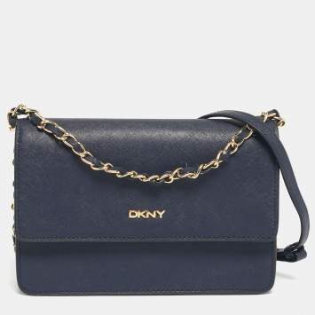 Pre Owned DKNY Navy Blue Leather Bryant Park Flap Crossbody Bag