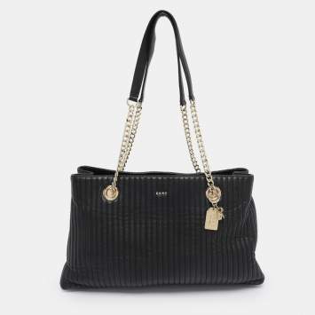 Pre Owned DKNY Black Quilted Leather Chain Tote