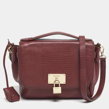 Pre Owned DKNY Red Lizard Embossed Leather Top Handle Bag