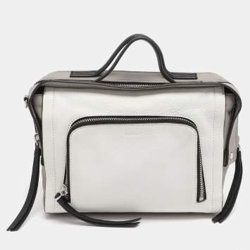 Pre Owned DKNY White/Grey Leather Top Handle Bag