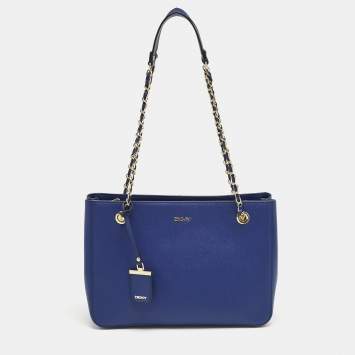 Pre Owned DKNY Blue Leather Bryant Park Chain Tote