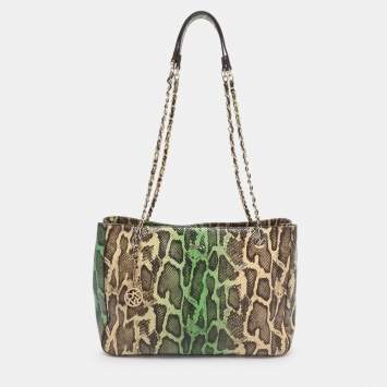 Pre Owned حقيبة يد توتس دي كي إن واي سلسلة جلد بنقشة بايثون أخضر/بيج