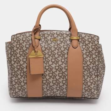 Pre Owned DKNY Beige Coated Canvas and Leather Satchel