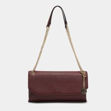 Pre Owned DKNY Bryant Dark Red Leather Chain Envelope Flap Bag
