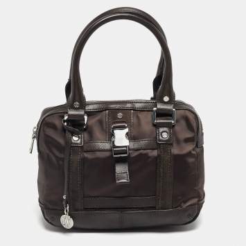 Pre Owned DKNY Buckle Brown Nylon and Leather Satchel