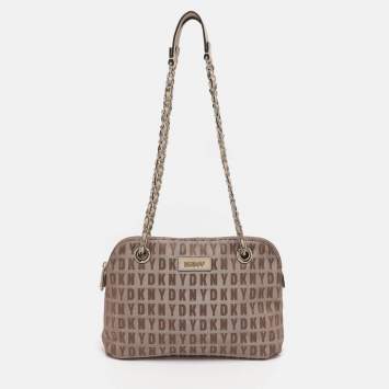 Pre Owned DKNY Beige Signature Canvas Shoulder Bag
