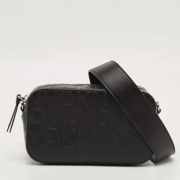 مملوكة مسبقًا Dkny Black Monogram Embossed Leather Camera Bag