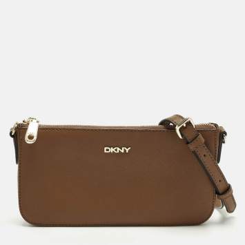 مملوكة مسبقًا Dkny Zip Brown Leather Crossbody Bag