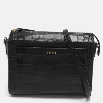 Pre Owned Dkny Black Croc Embossed Leather Crossbody Bags