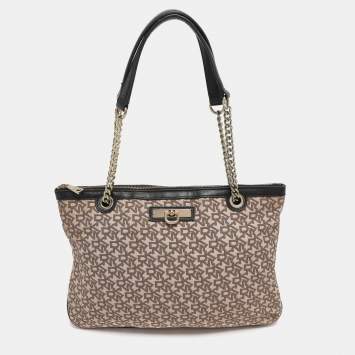 مملوكة مسبقًا Dkny Bryant Beige/Black Signature Canvas and Leather Shoulder Bags