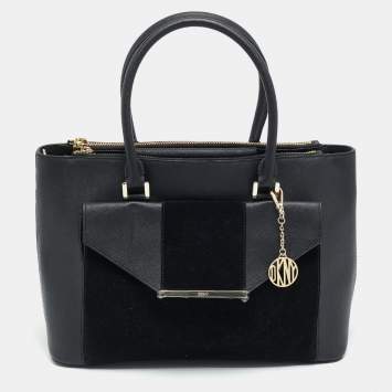 مملوكة مسبقًا حقيبة يد دي كي أن واي بريانت بارك جلد سافيانو أسود و سويدي