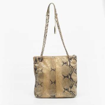 مملوكة مسبقًا DKNY Beige Python Embossed Suede Chain Shoulder Bag