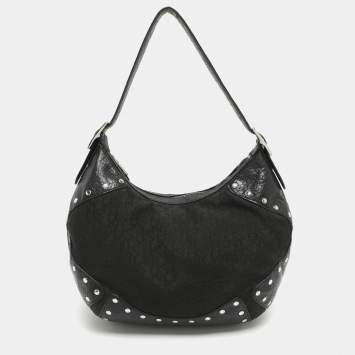 مملوكة مسبقًا Dkny Black Canvas and Leather Studded Hobo