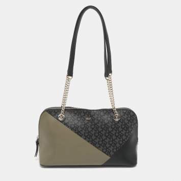 مملوكة مسبقًا DKNY Black Signature Coated Canvas Chain Satchel