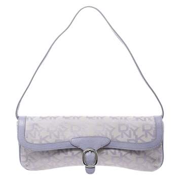Pre Owned Dkny Lilac Signature Fabric and Leather Buckle Flap Shoulder Bag